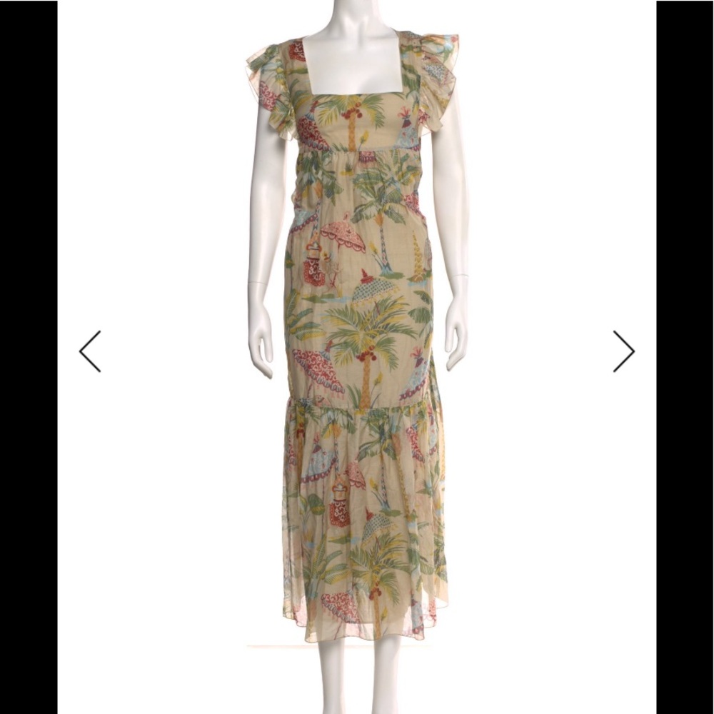 Red Valentino Dress Square Sz 42 Large Elephants Coconut Trees Thailand